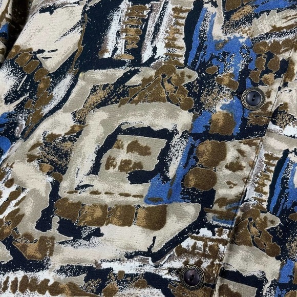 Vintage 80’s Paul at Duffier Button Down Shirt Abstract Print Brown Blue Medium - Picture 6 of 12